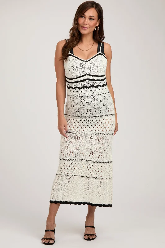 Cream Contrast Trim Crochet Maternity Maxi Swim Cover Up