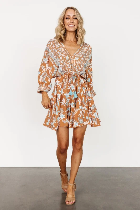 Adria Mini Dress | Camel + Blue