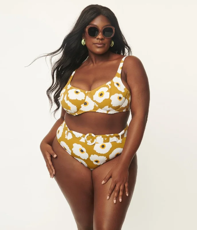 Kingdom & State Plus Size Olive & White Poppy Swim Top