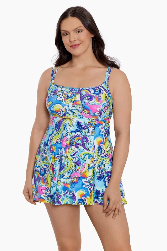 Empire Princess Seam Swim Dress Paisley Seas