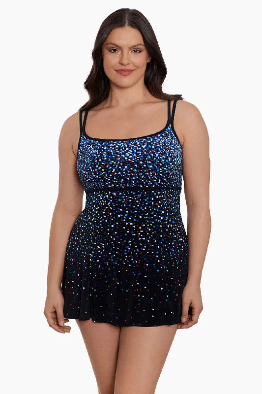 Empire Princess Seam Long Torso Swim Dress Rainbow Sprinkles