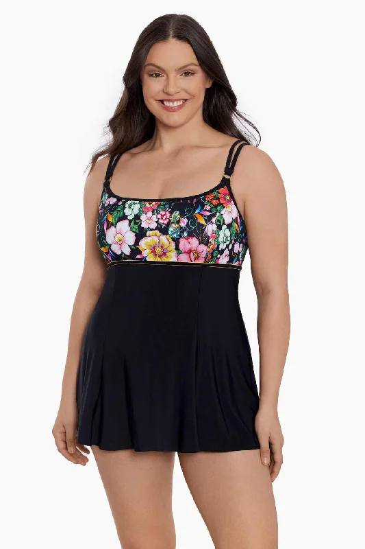 Empire Princess Seam Long Torso Swim Dress W/ Hardware True Romance