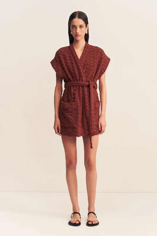 PAULINE SLEEVELESS ROBE - COGNAC