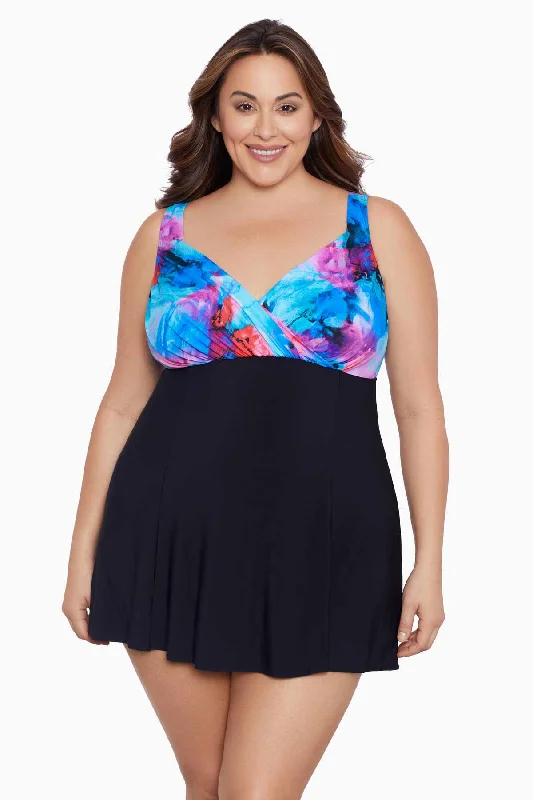 Plus Size Crossover Draped Long Torso Swim Dress Paint Trip