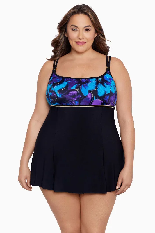 Plus Size Empire Princess Seam Long Torso Swim Dress W/ Hardware Gypsy