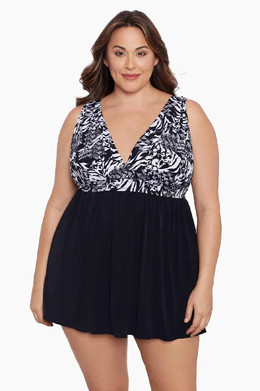 Plus Size Goddess Long Torso Swim Dress Azteca