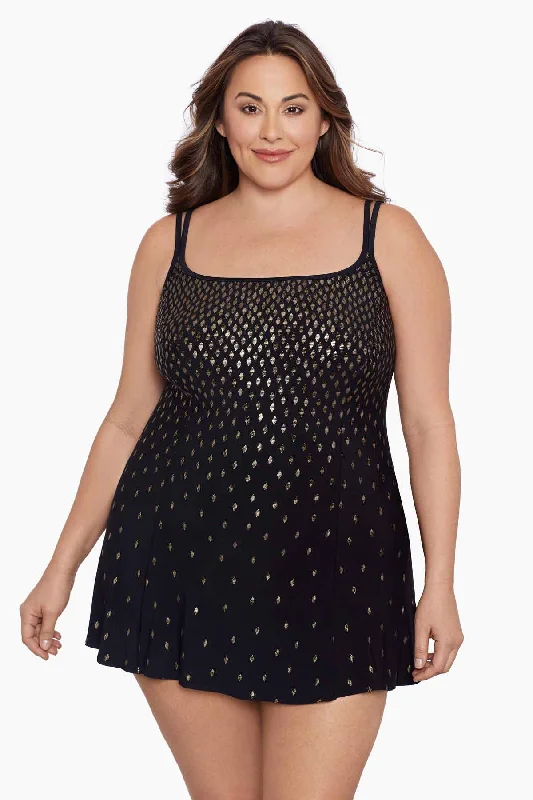 Plus Size Princess Seam Long Torso Swim Dress Glitter Creek