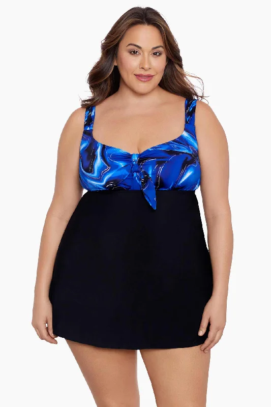 Plus Size Tie Front Long Torso Swim Dress Infinite Shine