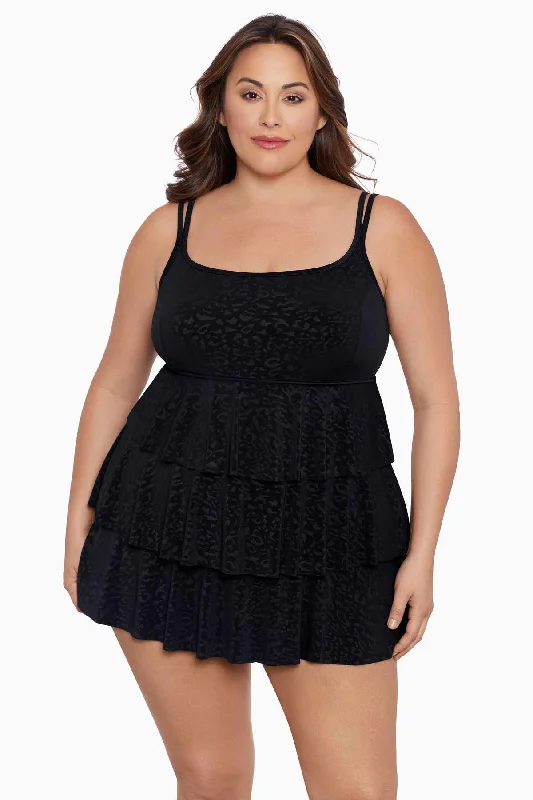 Plus Size Triple Tier Long Torso Swim Dress Boss Lady