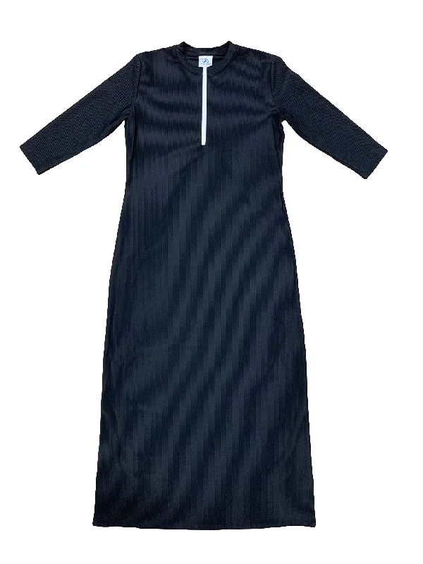 Black Half Zip Ribbed Maxi Swim Dress