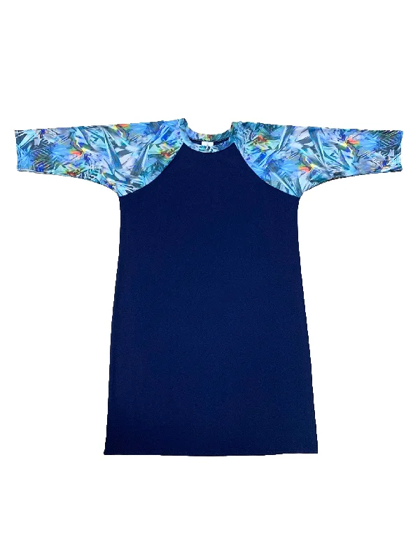 Navy Tropical Sleeve Swim Dress