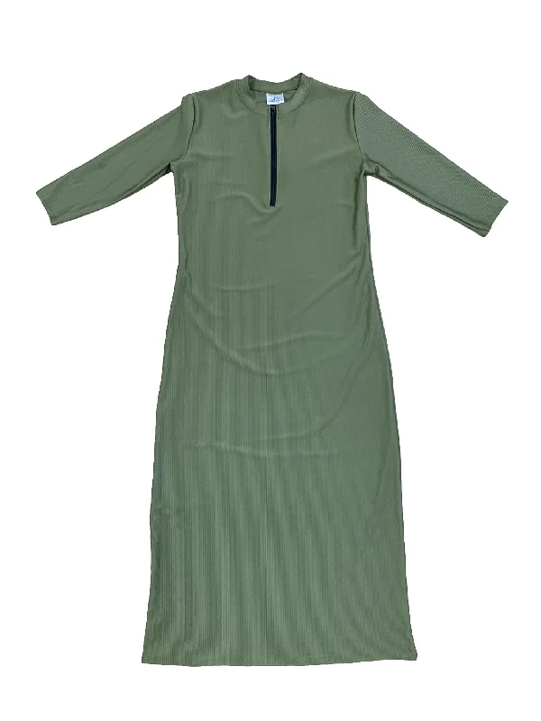 Green Half Zip Ribbed Maxi Swim Dress