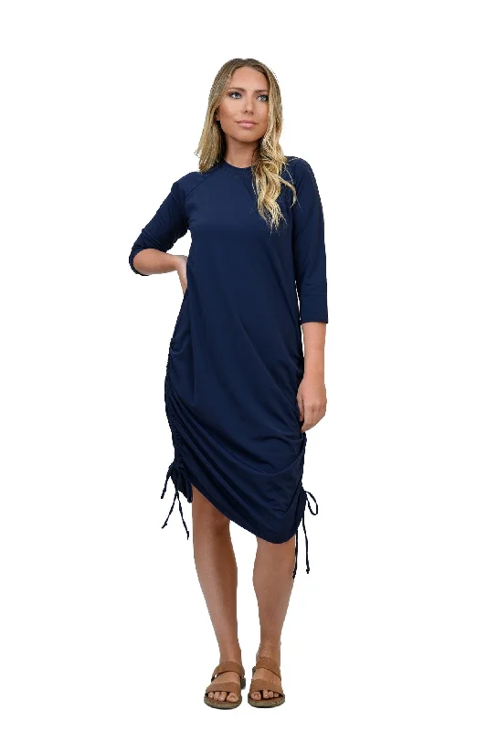 Navy Drawstring Swim Dress