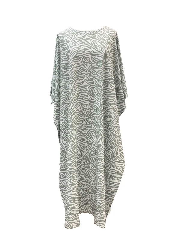 Ladies Green Zebra Non Stretch Kaftan Swim Dress