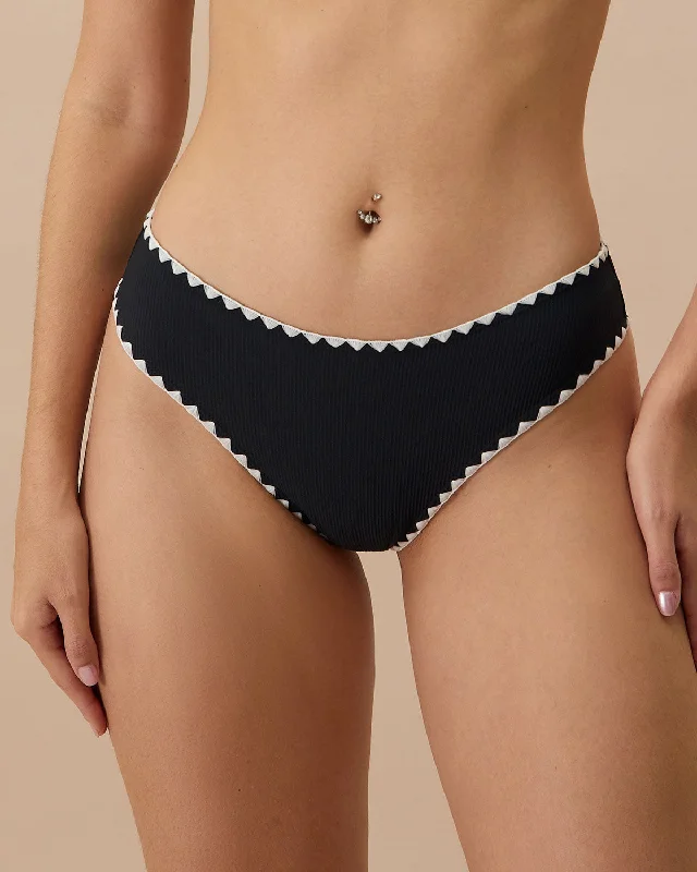 The Black Contrast Ribbed Bikini Bottom