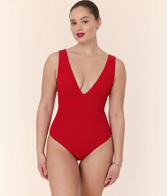 The Mykonos One Piece - Eco Ribbed - Cherry Red - Classic