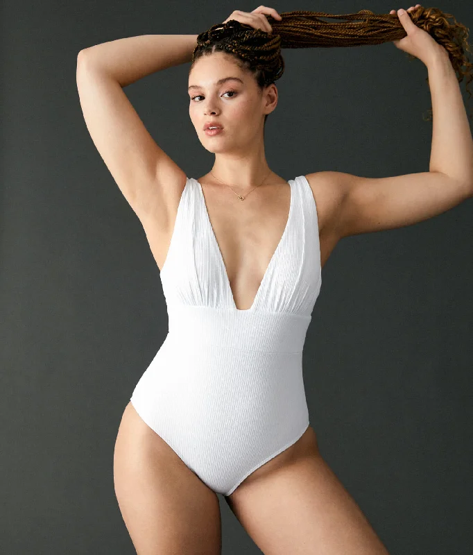 The Mykonos One Piece - Ribbed - White - Long Torso