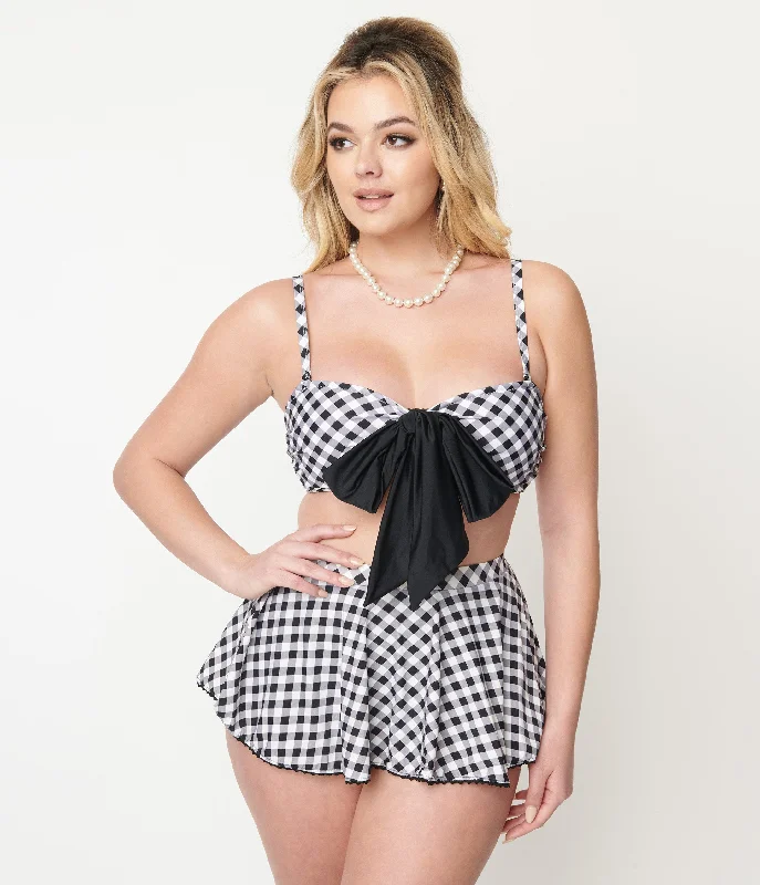 Unique Vintage Black & White Gingham Pin-Up Coronado Swim Skirt