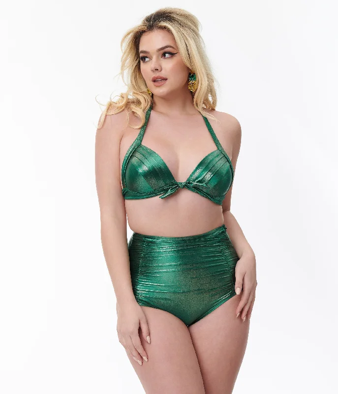 Unique Vintage Metallic Emerald Monroe Swim Bottom