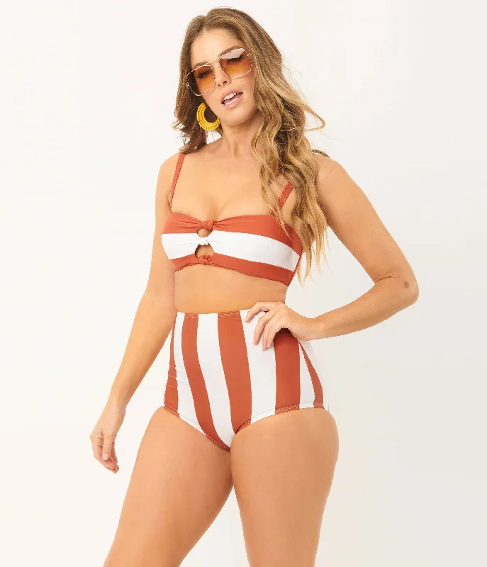 Unique Vintage Rust & White Stripe Louise Swim Bottom