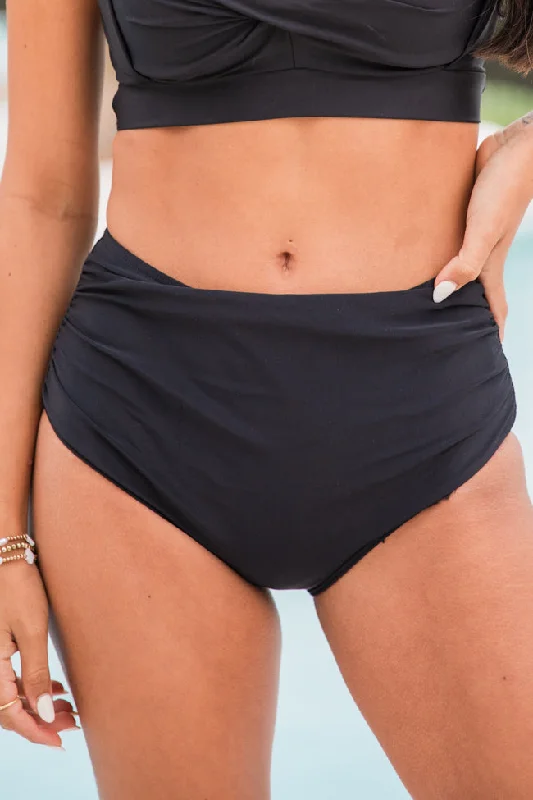 Castaway With Me Black High Waisted Solid Bikini Bottoms