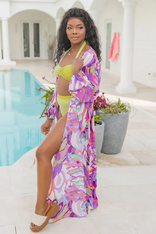 Eyes On Paradise Purple Belted Kimono Cover Up FINAL SALE