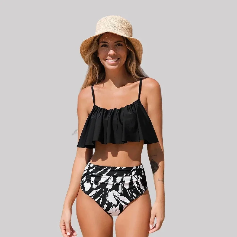 Ruffled Tankini High Waist Bikini Two Piece