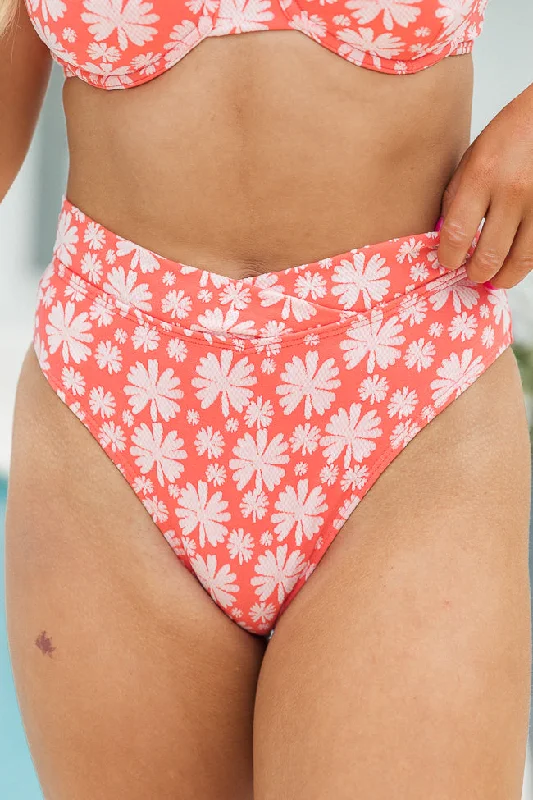 Splash Around Coral Floral Crossover Bikini Bottoms