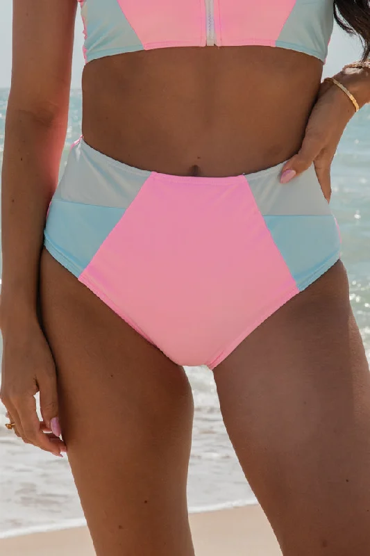 Summer Sun Pink Color Block High Waisted Bikini Bottoms FINAL SALE