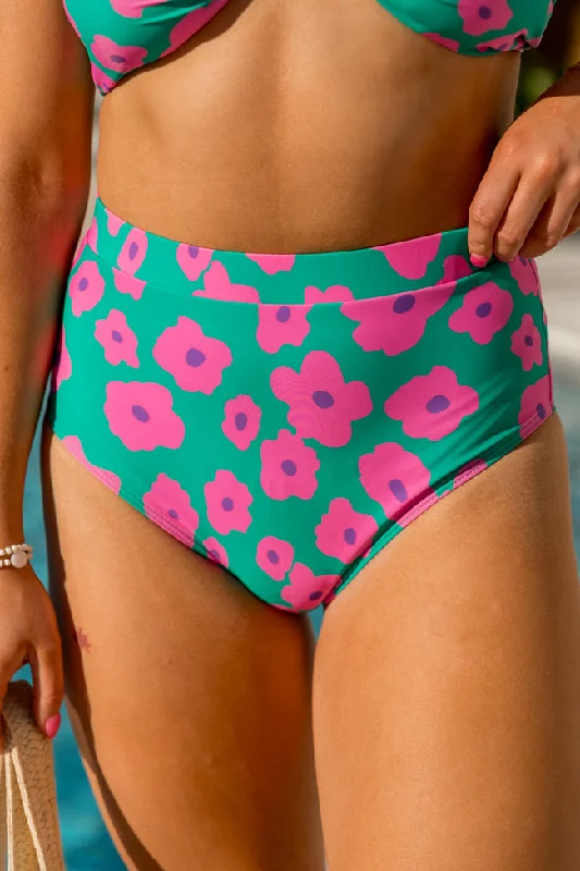 Take A Vacation Green Floral High Waisted Bikini Bottoms