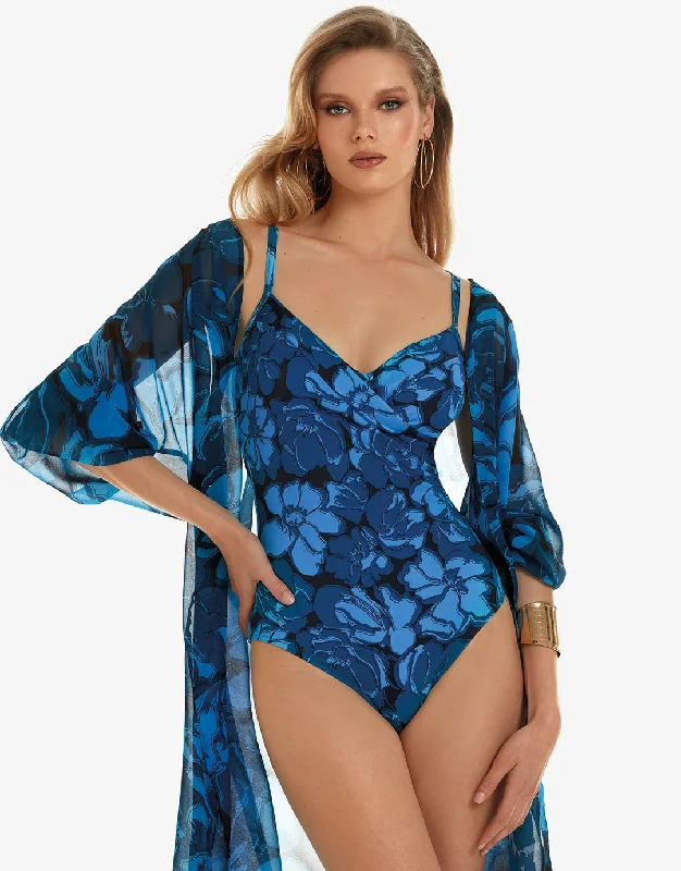 Floreale Underwired Wrap Swimsuit - Blue