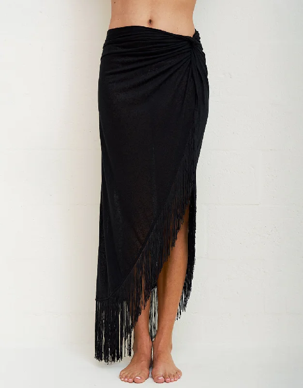 Fringed Sarong Skirt - Black