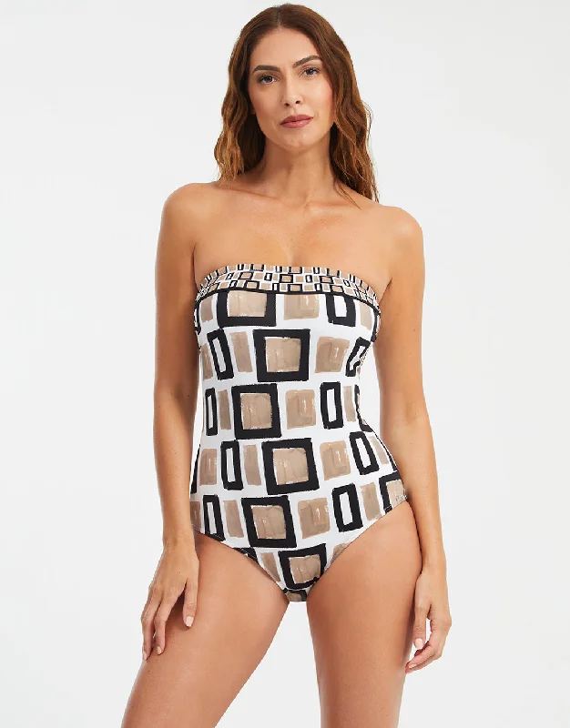 Geo Bandeau Swimsuit - Black White and Gold