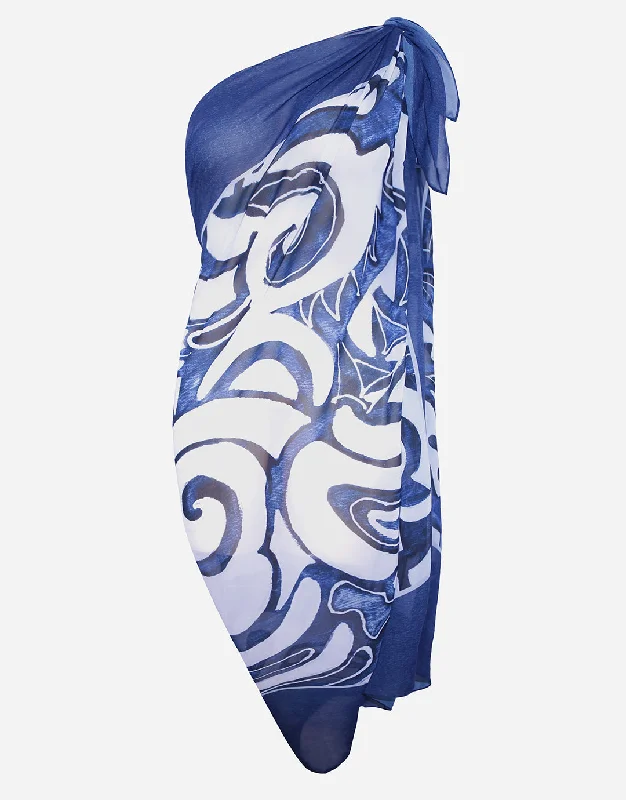 Graffiti Sarong - Blue and White