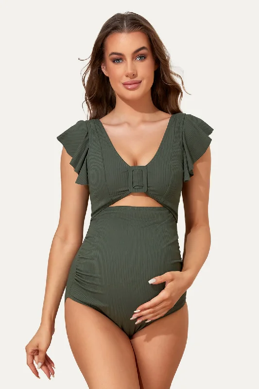 High Waisted One Piece Ruffled Cutout Swimsuits For Pregnant Women