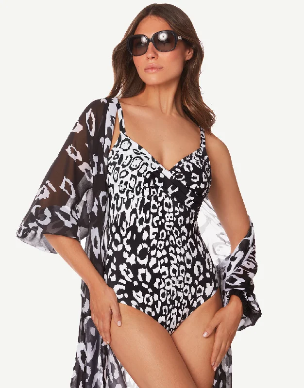 Kalina Underwired Crossover Swimsuit - Black and White