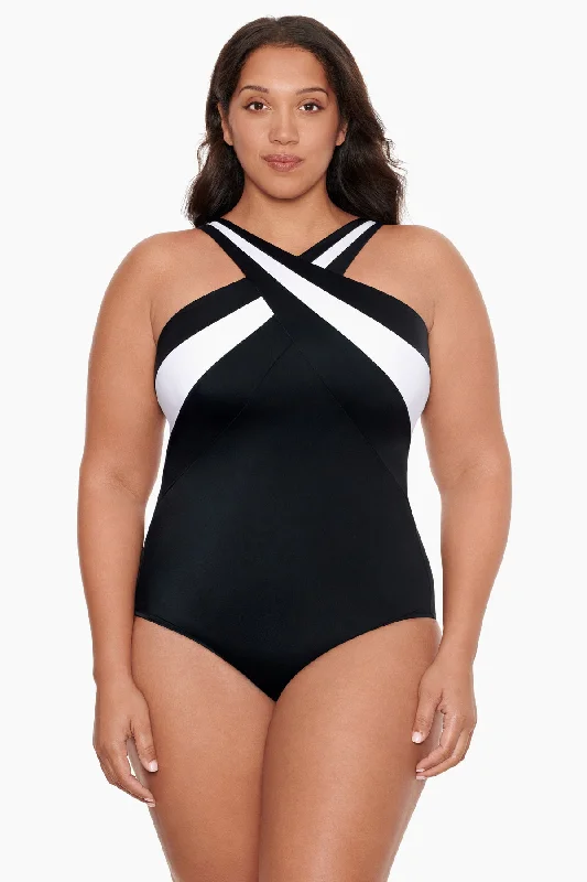 Plus Size Crossover Inset Tank Long Torso One Piece Swimsuit Private Party