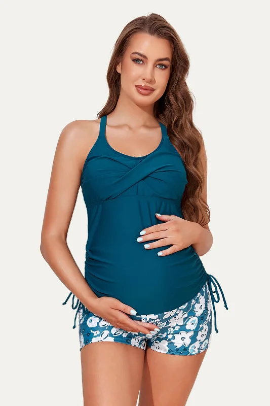 Maternity Crisscross Ring Linked Back Tankini Set