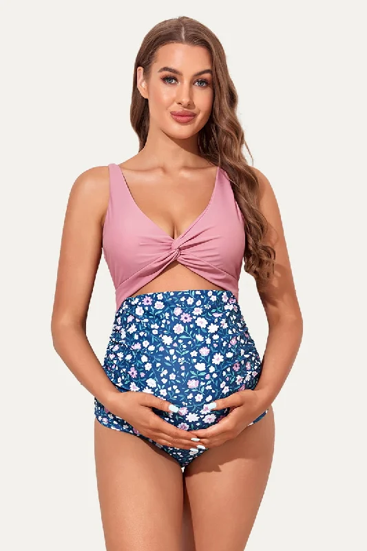 One Piece Criss Cross Cutout Maternity Swimwear