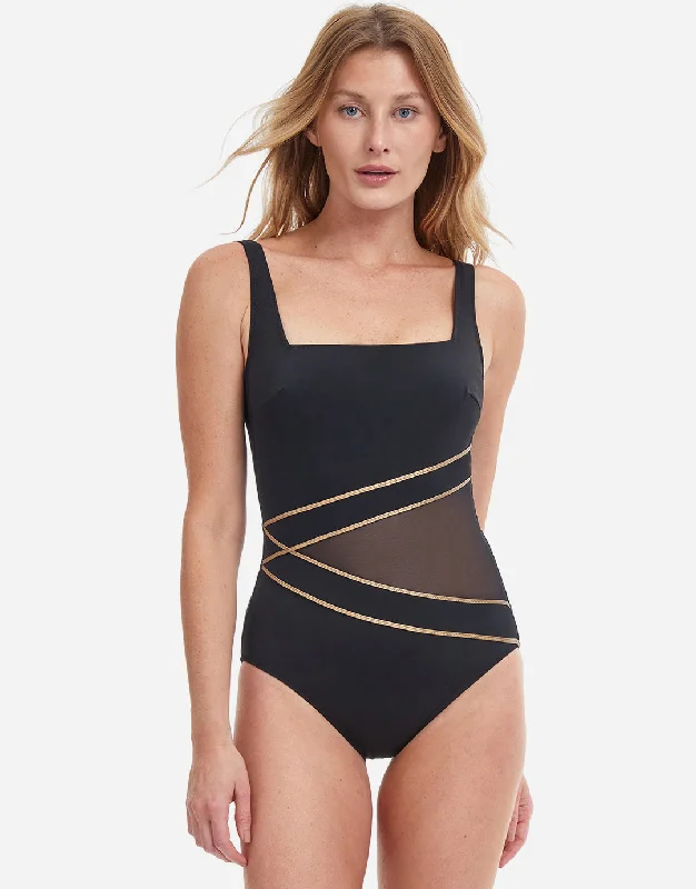 Onyx Square Neck Higher Back Swimsuit - Black