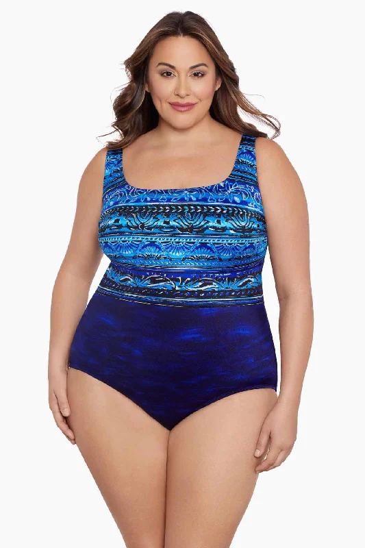 Plus Size Double X Back Tank Long Torso One Piece Swimsuit Pool Attention