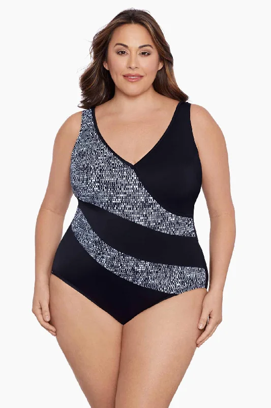 Plus Size Faux Surplice Tank Long Torso One Piece Swimsuit Madison Square