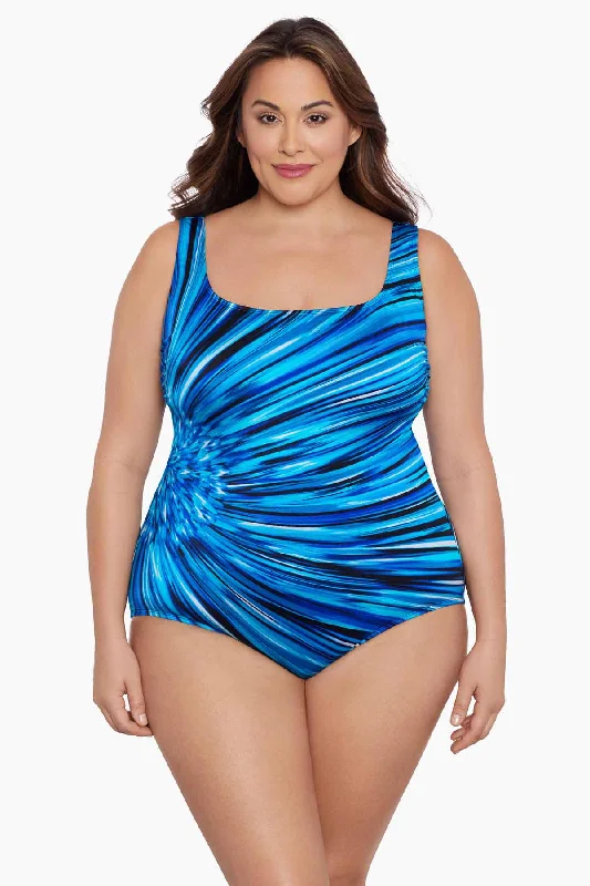 Plus Size Panel Scoopneck Long Torso One Piece Swimsuit Tank Sparks Fly