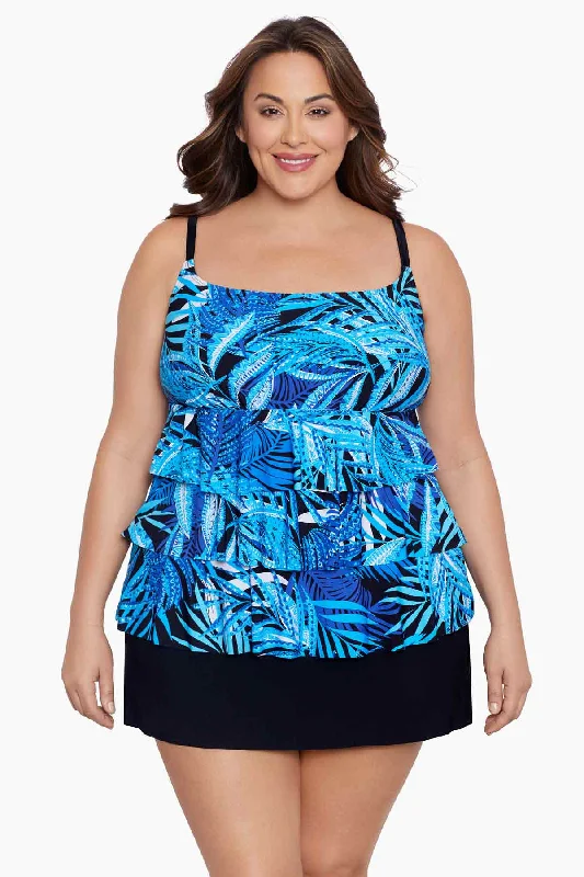 Plus Size Ruffle Faux Skirtini W/ Pockets Long Torso One Piece Swimsuit Jungle Boogie