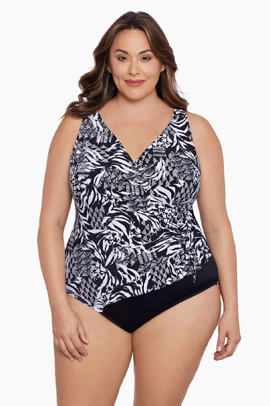 Plus Size Ruffle Surplice Long Torso One Piece Swimsuit Azteca