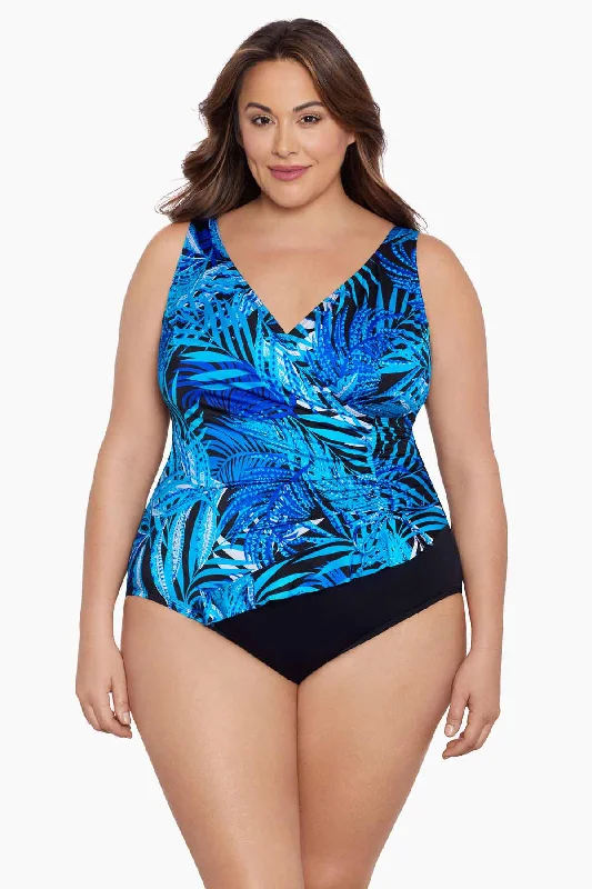 Plus Size Ruffle Surplice Long Torso One Piece Swimsuit Jungle Boogie