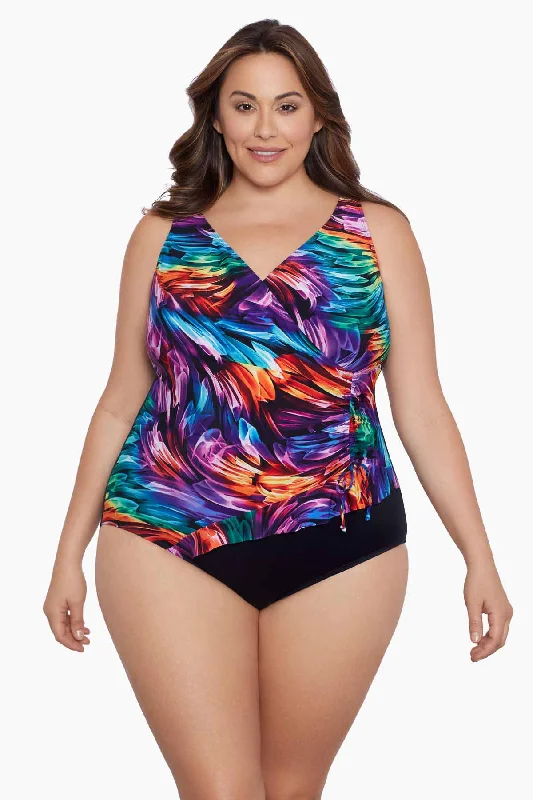 Plus Size Ruffle Surplice Long Torso One Piece Swimsuit Ribbon Candy