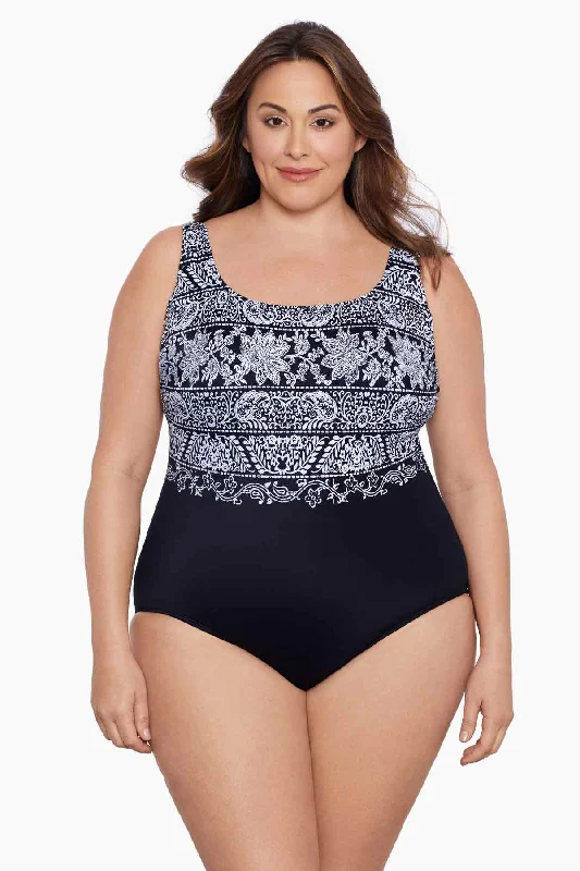 Plus Size X Back Tank Long Torso One Piece Swimsuit Night Seas