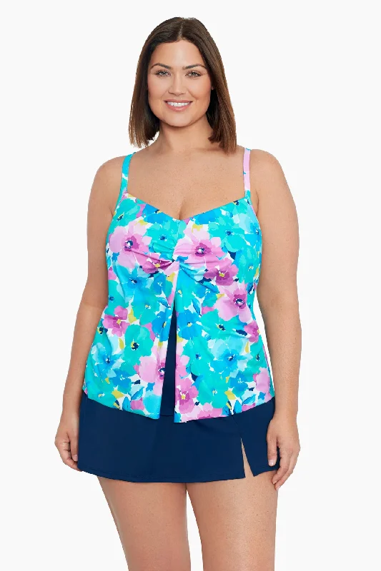 Plus Size Knotted Flyaway Tankini Top Hidden Garden