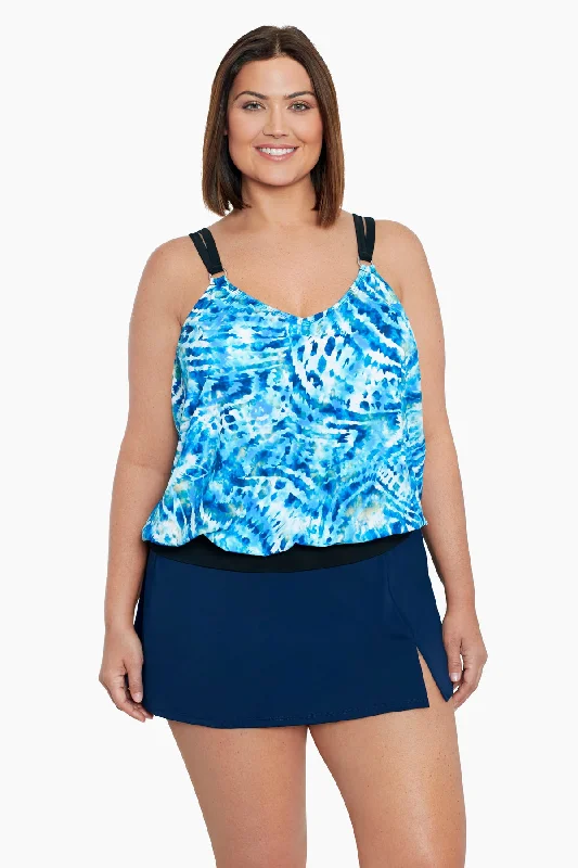 Plus Size V-Neck Blouson Ring Tankini Top Wishy Washy